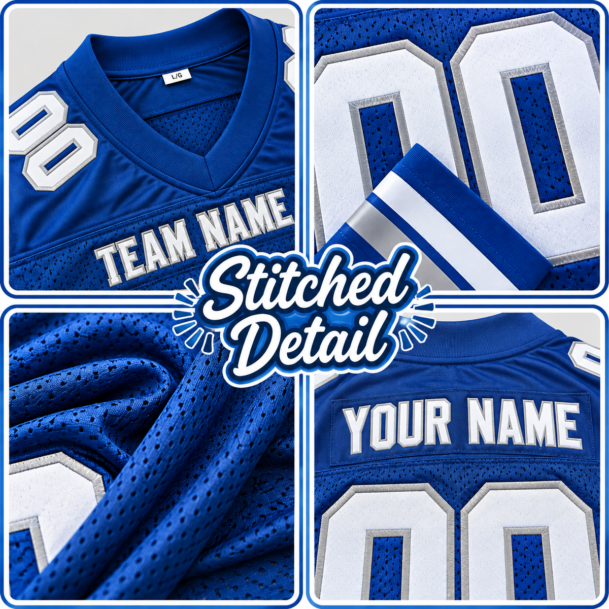 Custom Football Jersey with Name & Number – Royal White Gray