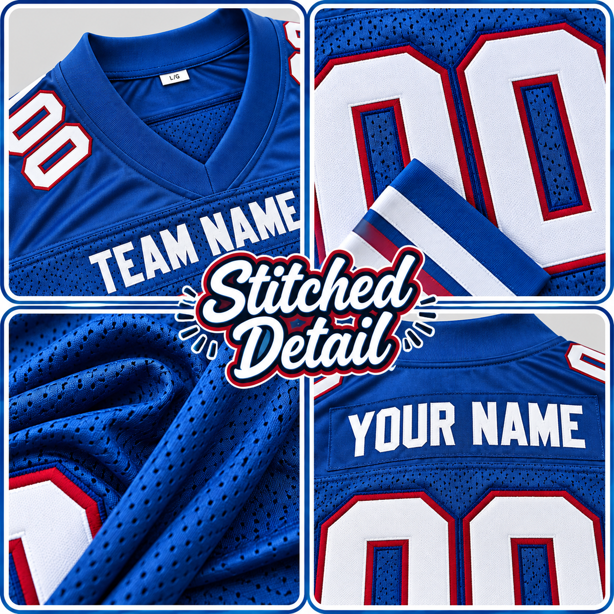 Custom Football Jersey with Name & Number – Royal White Red