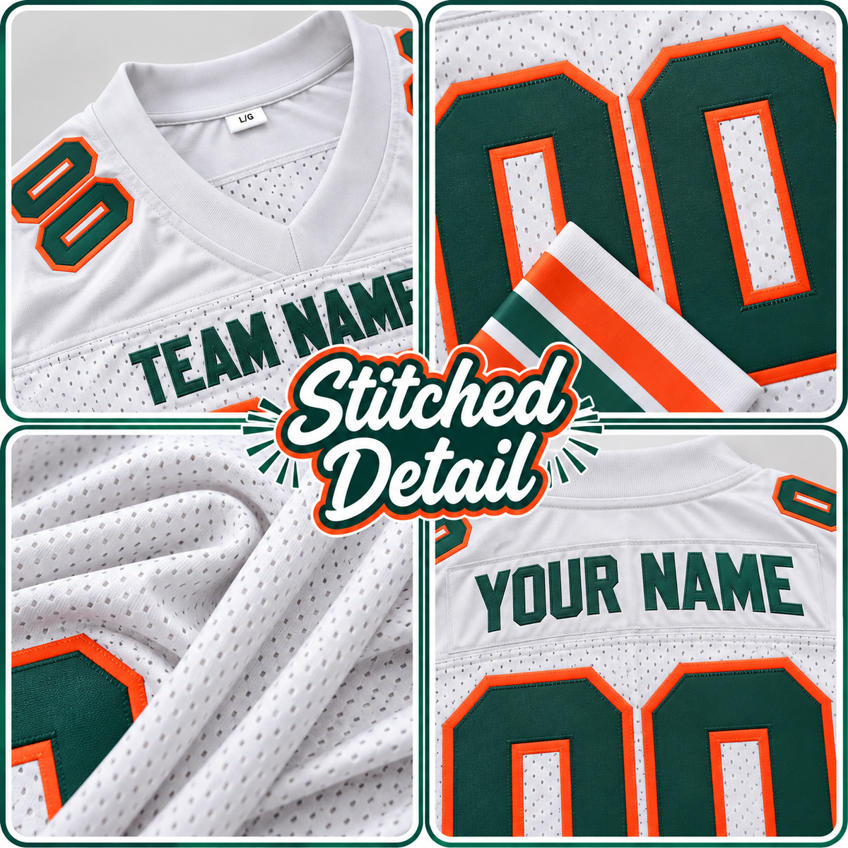 Custom Football Jersey with Name & Number – White Aqua Orange