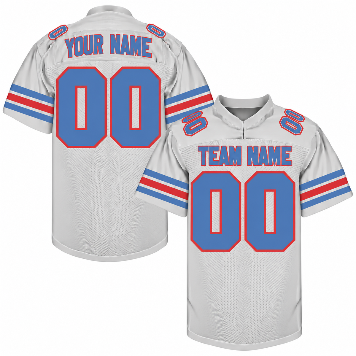 Custom Football Jersey with Name & Number – White Blue Red