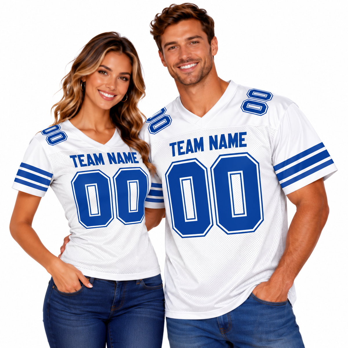 Custom Football Jersey with Name & Number – White Blue