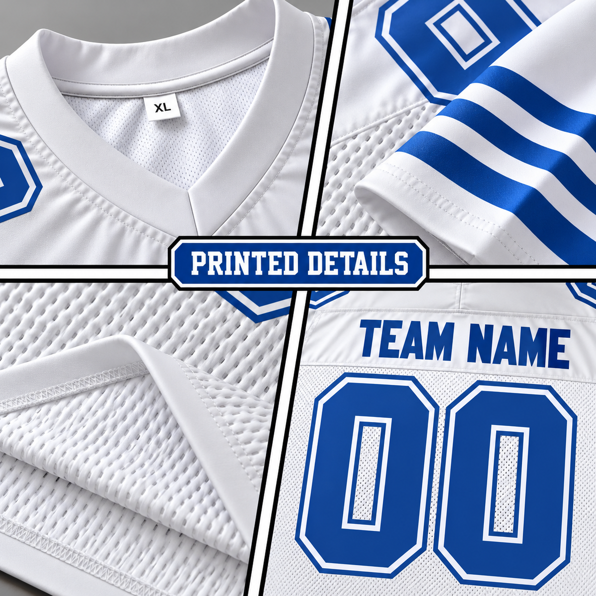 Custom Football Jersey with Name & Number – White Blue