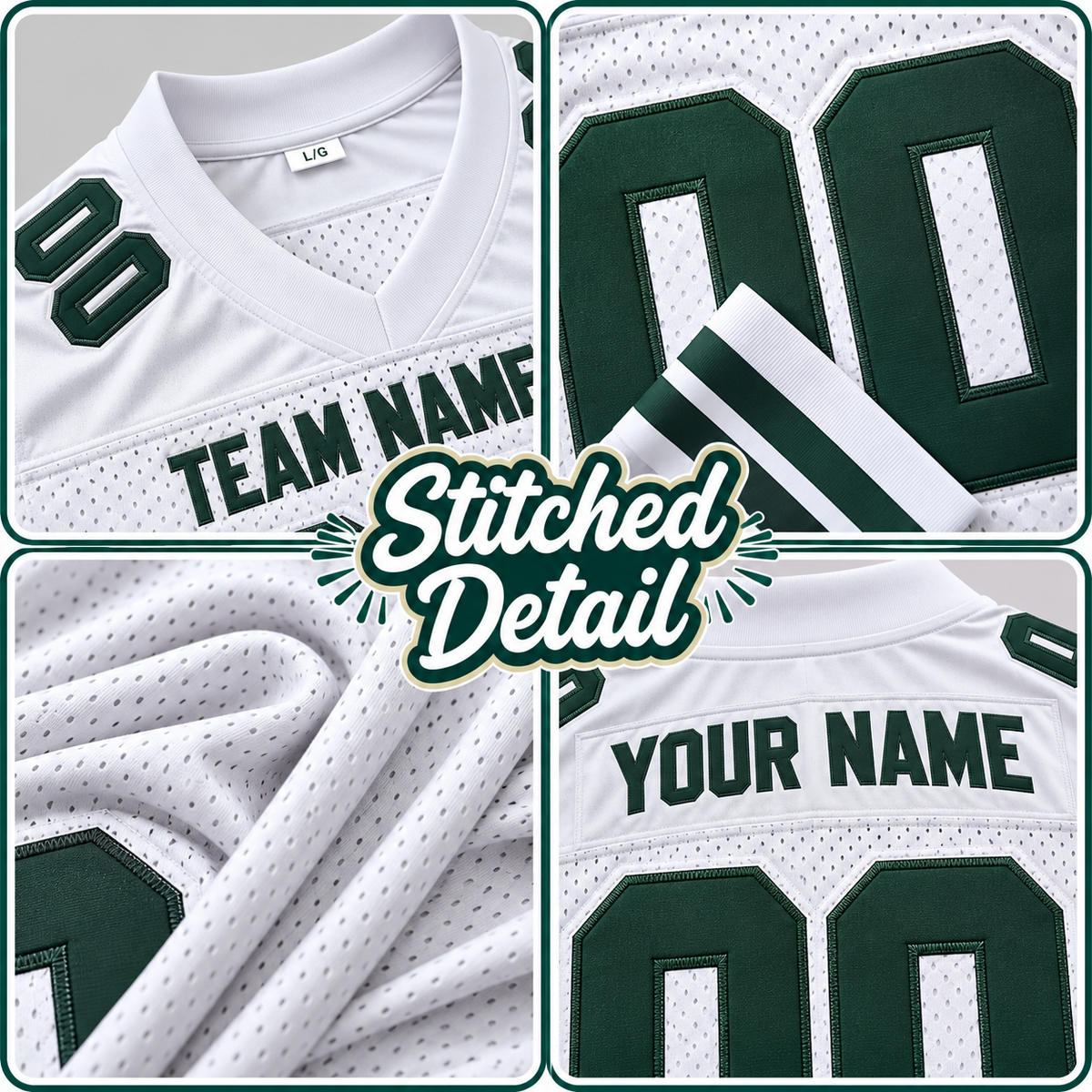 Custom Football Jersey with Name & Number – White Green