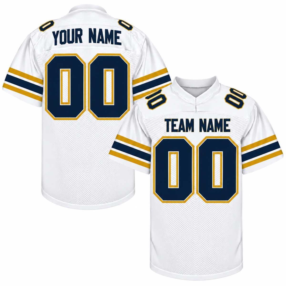 Custom Football Jersey with Name & Number – White Navy Gold