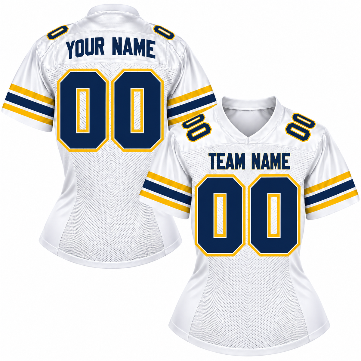 Custom Football Jersey with Name & Number – White Navy Gold