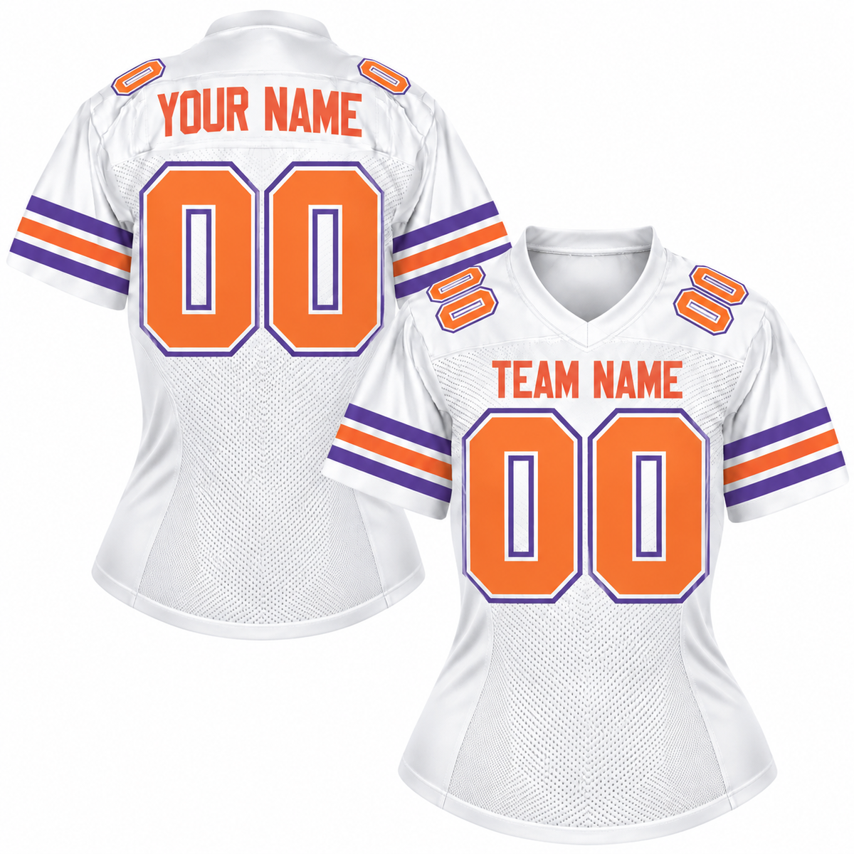 Custom Football Jersey with Name & Number – White Orange Purple
