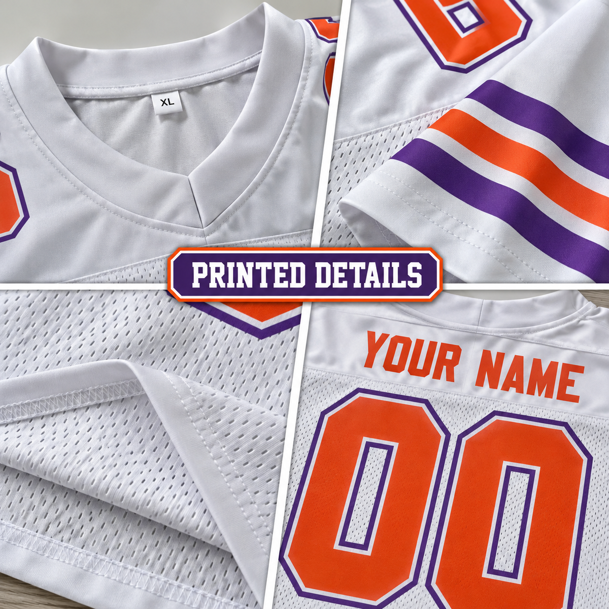Custom Football Jersey with Name & Number – White Orange Purple