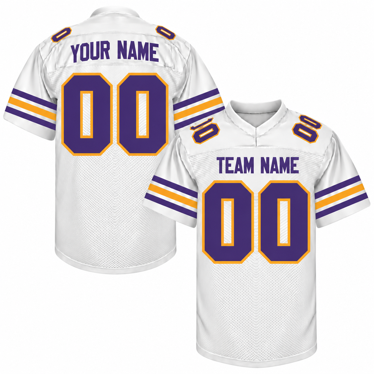 Custom Football Jersey with Name & Number – White Purple Gold