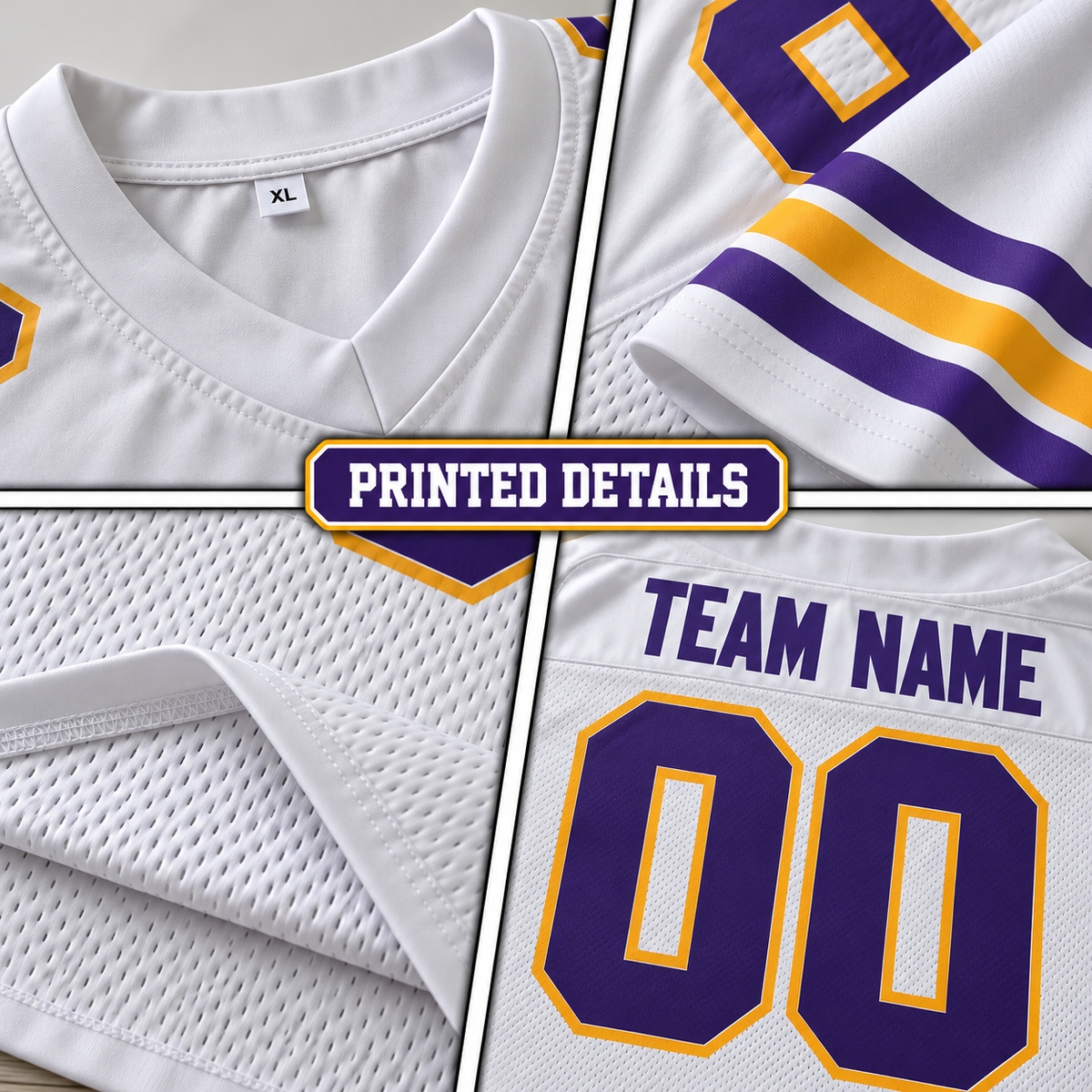 Custom Football Jersey with Name & Number – White Purple Gold
