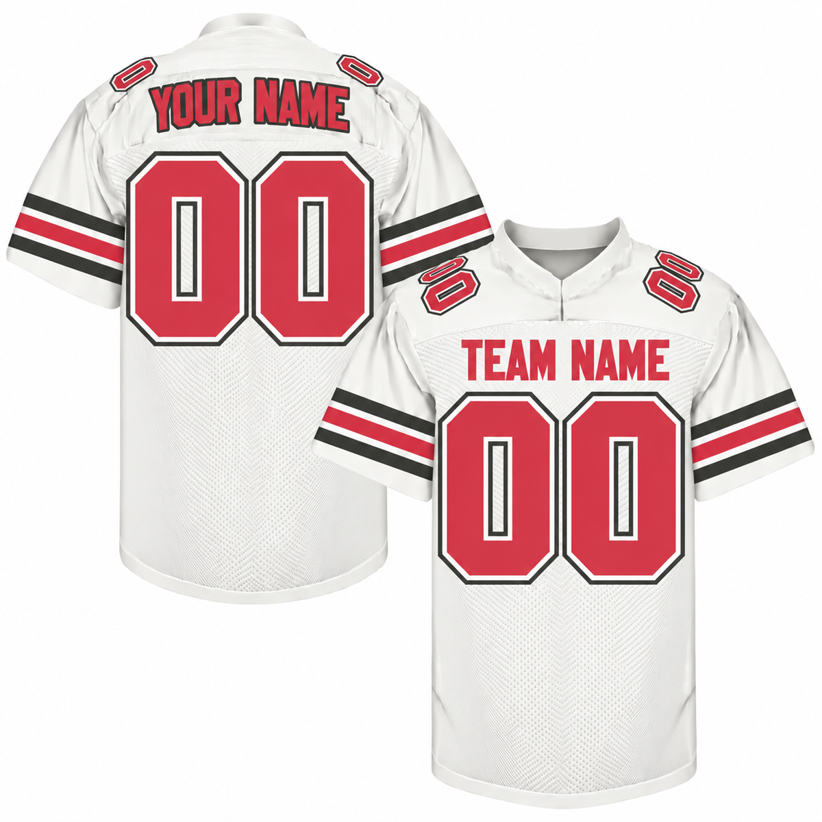 Custom Football Jersey with Name & Number – White Red Black