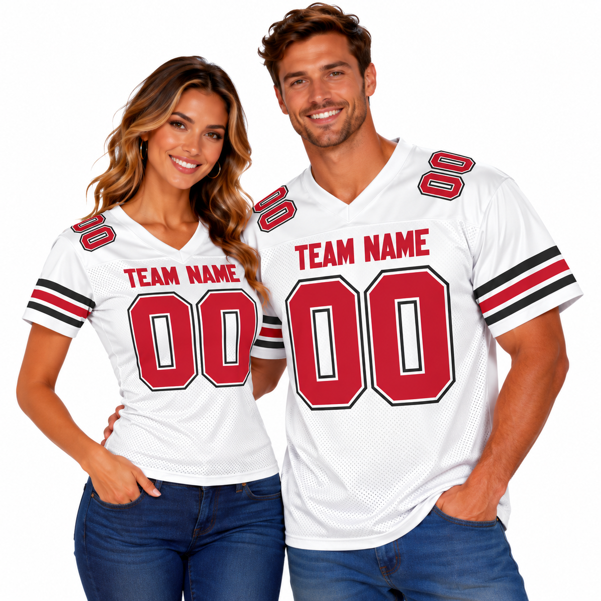 Custom Football Jersey with Name & Number – White Red Black
