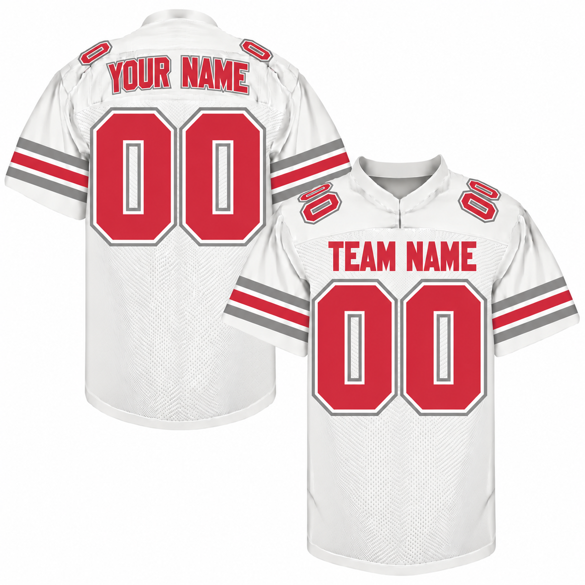Custom Football Jersey with Name & Number – White Red Gray