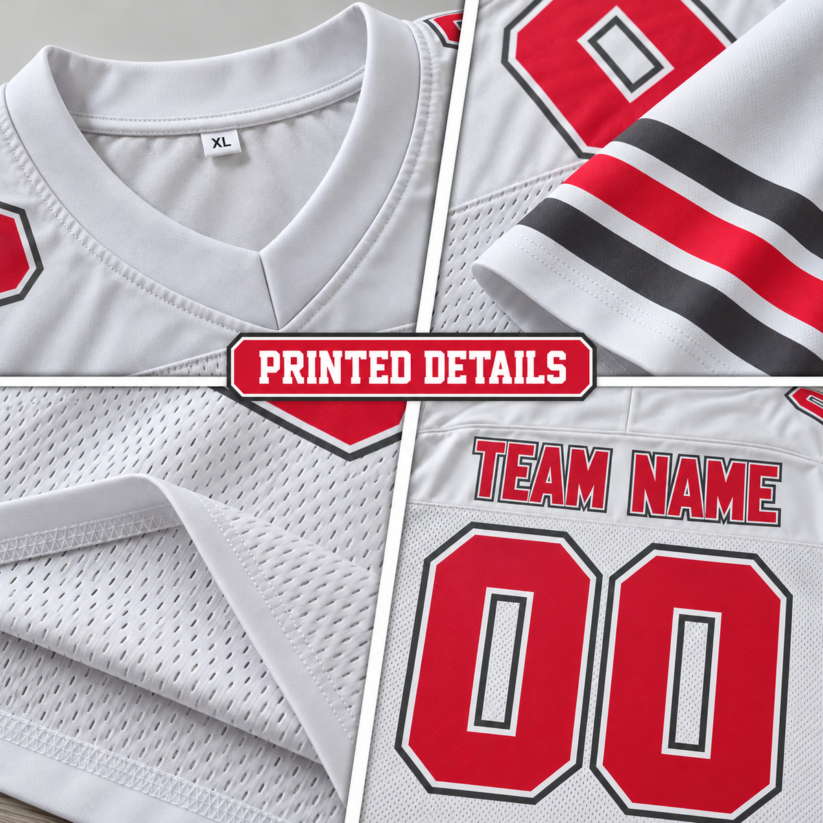 Custom Football Jersey with Name & Number – White Red Gray